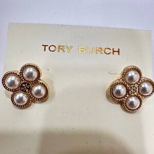 New Tory Burch Gold Four Pearl French Wire Earrings